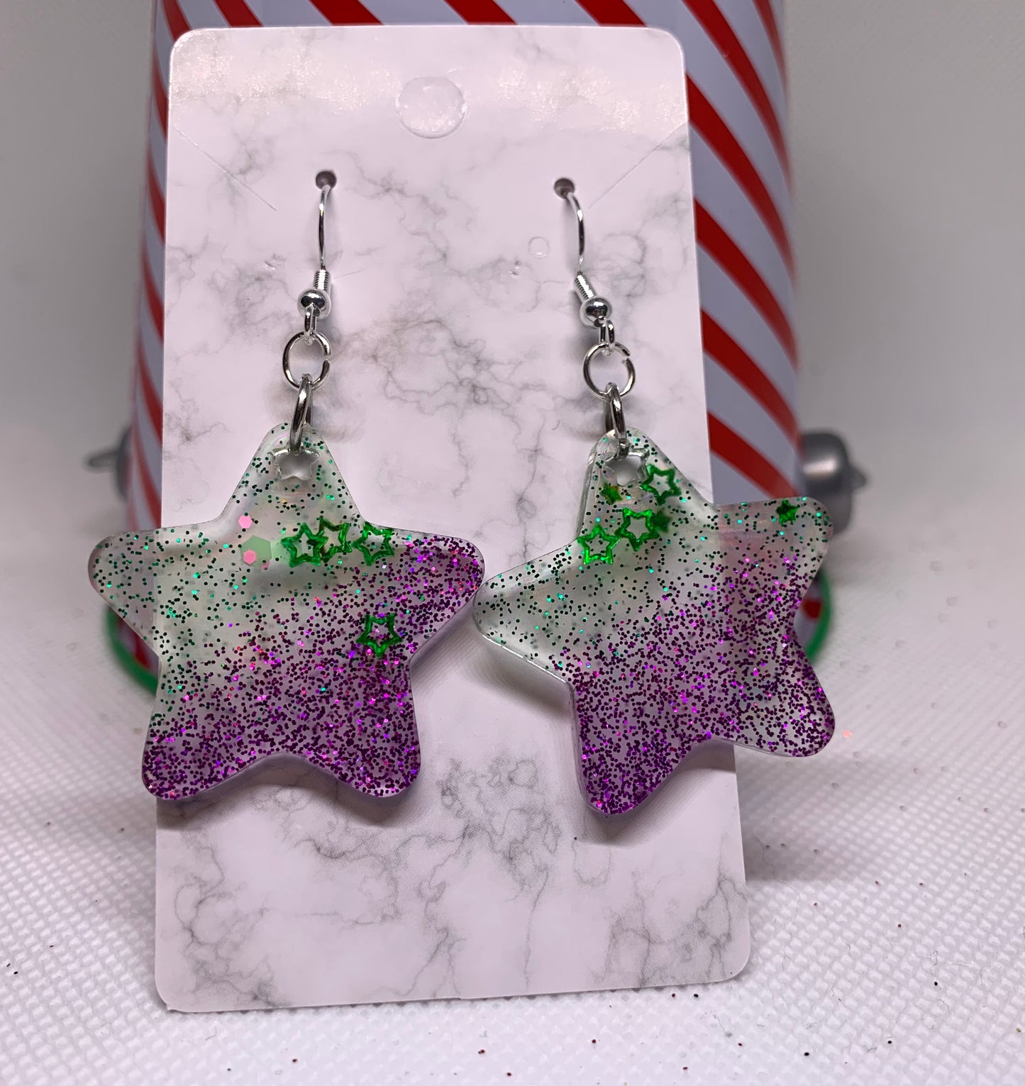 Green & Purple Star Earrings