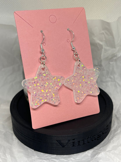 Star Earrings (White Chunky Glitter)