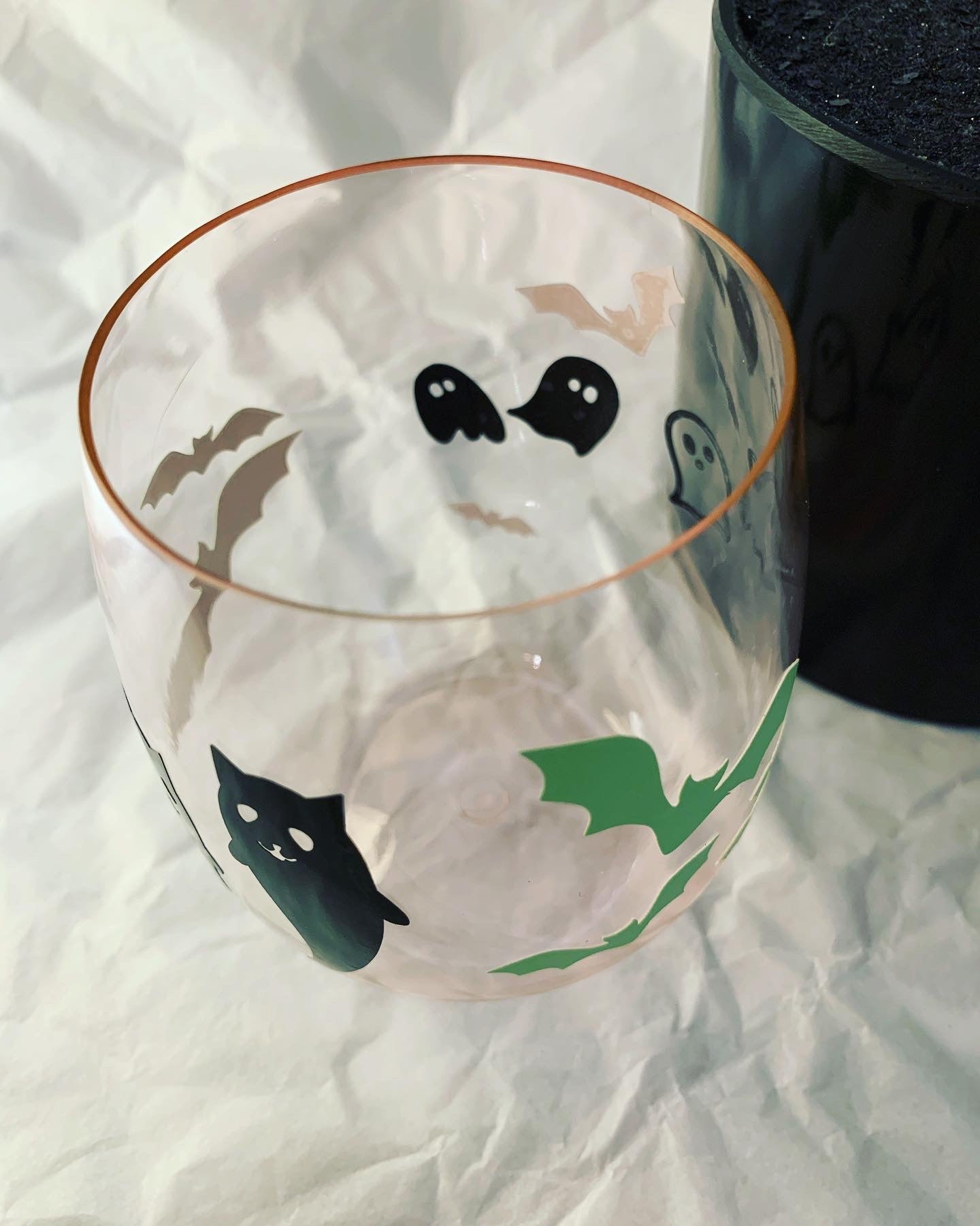 Ghosts, Cats & Bats Wine Glass