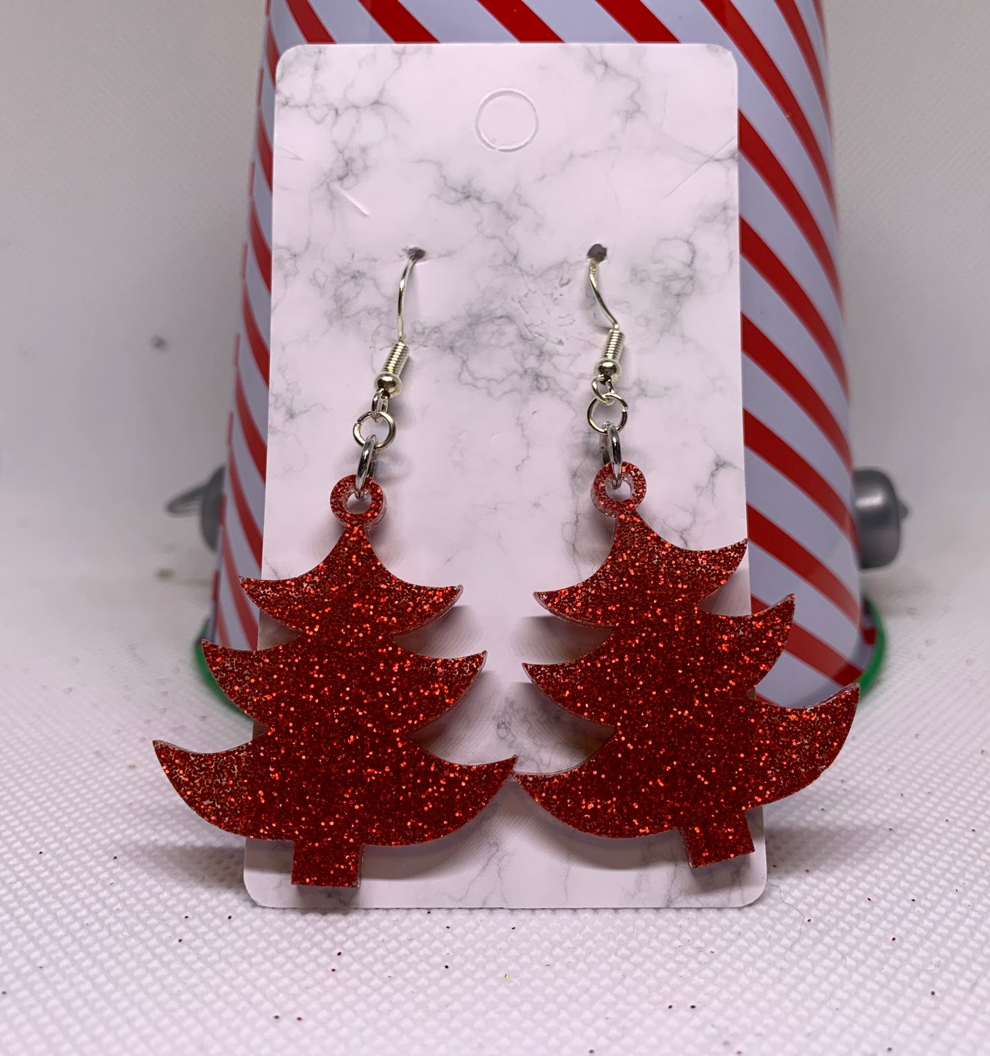 Red Christmas Tree Earrings