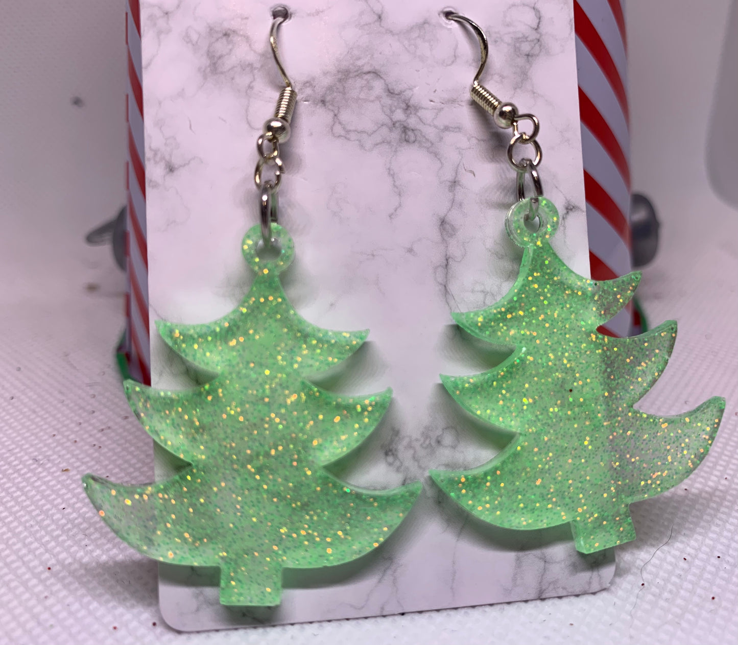 Lime Green Christmas Tree Earrings