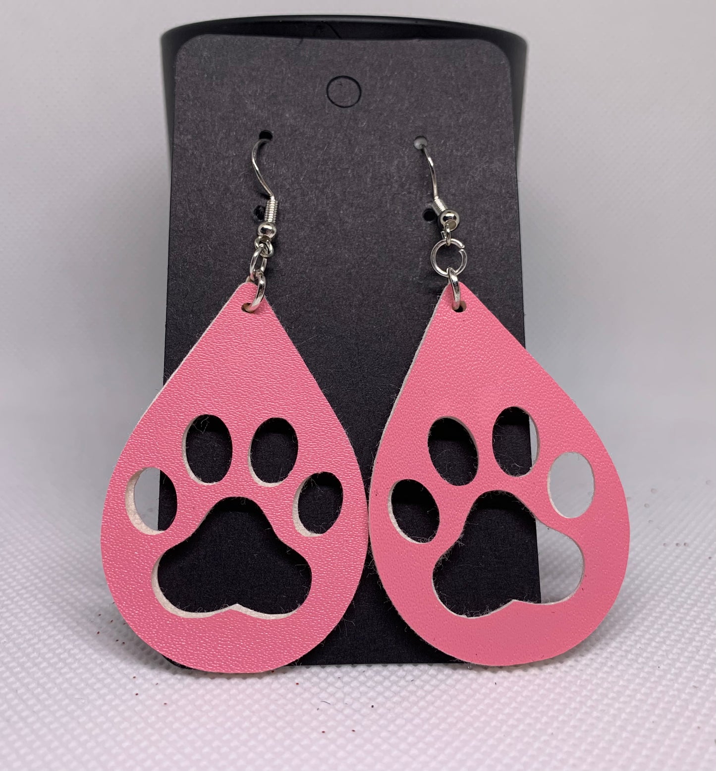 Knockout Pink Paw Print Earrings (Faux Leather)