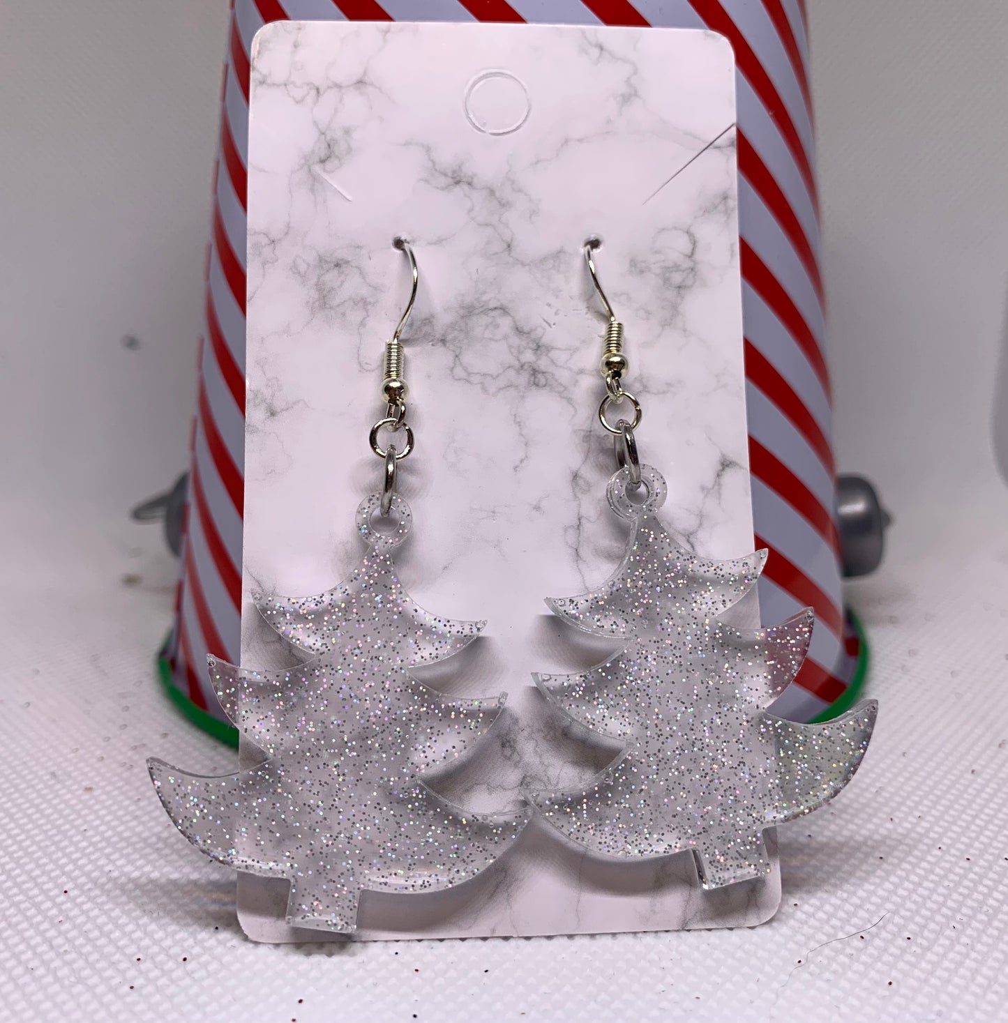 Silver Christmas Tree Earrings