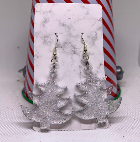 Silver Christmas Tree Earrings