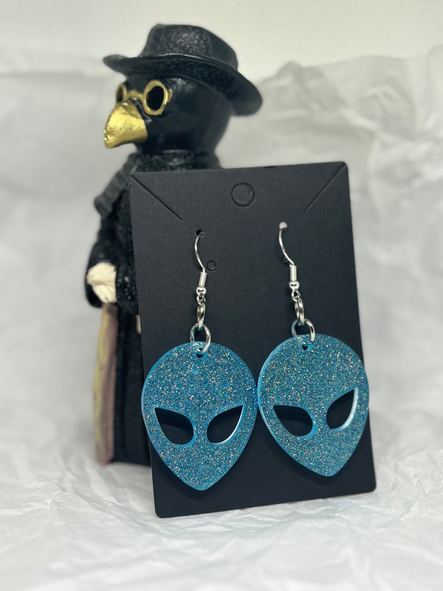 Alien Earrings (Blue Glitter)
