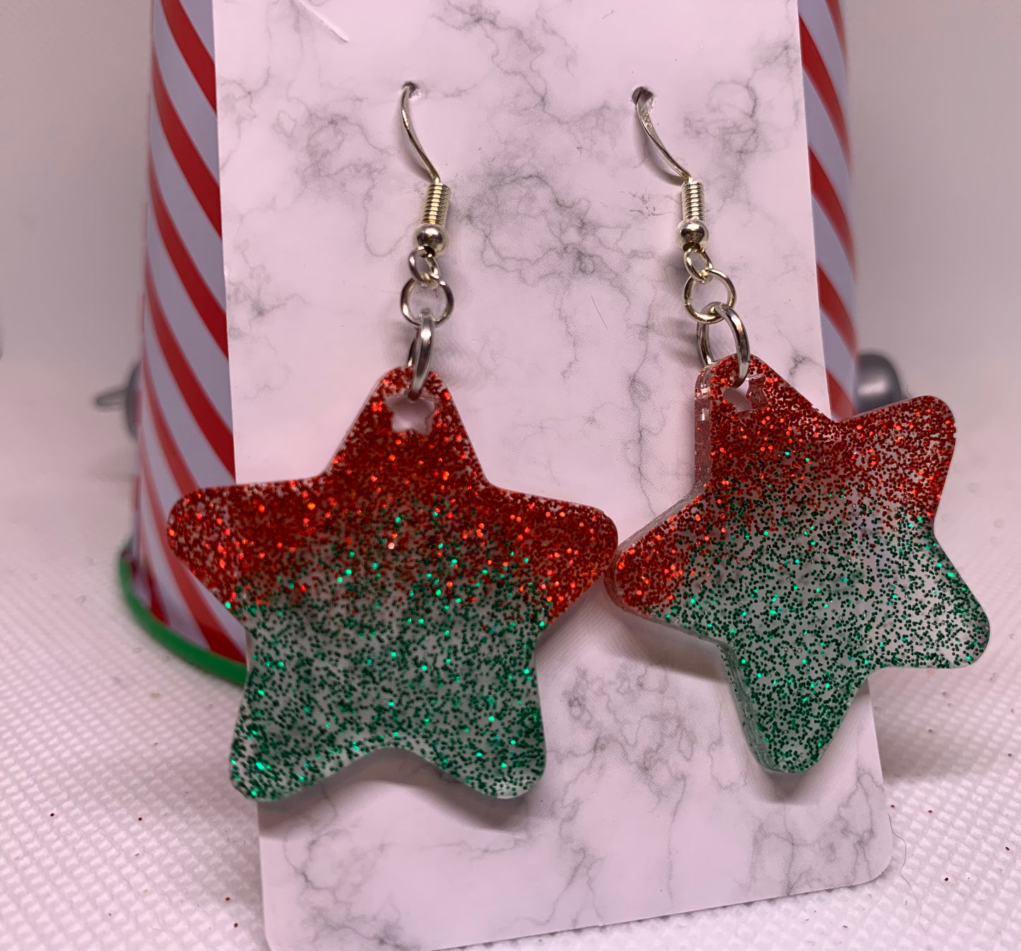 Red & Green Star Earrings