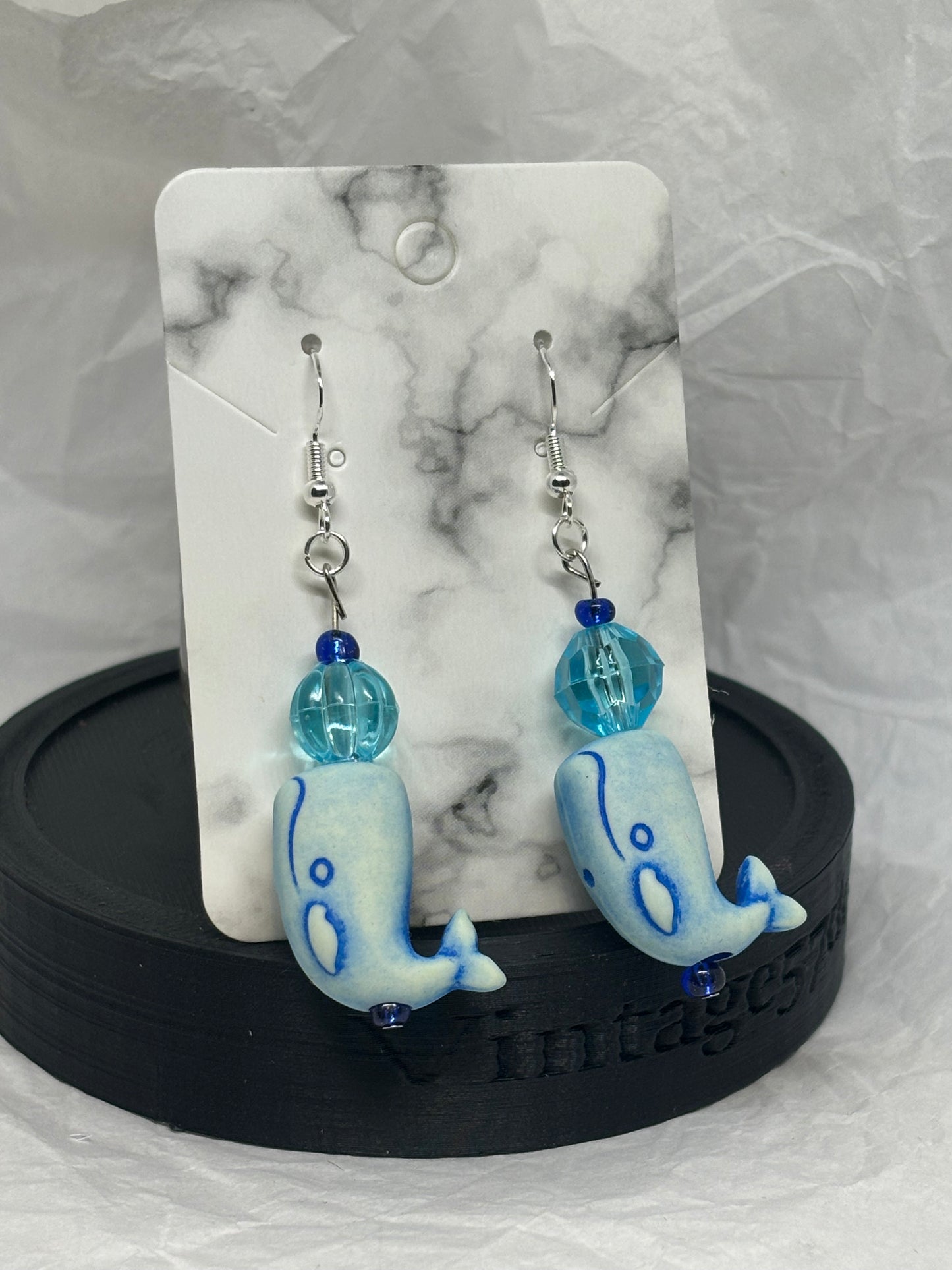 Whale Beaded Earrings (Blue)