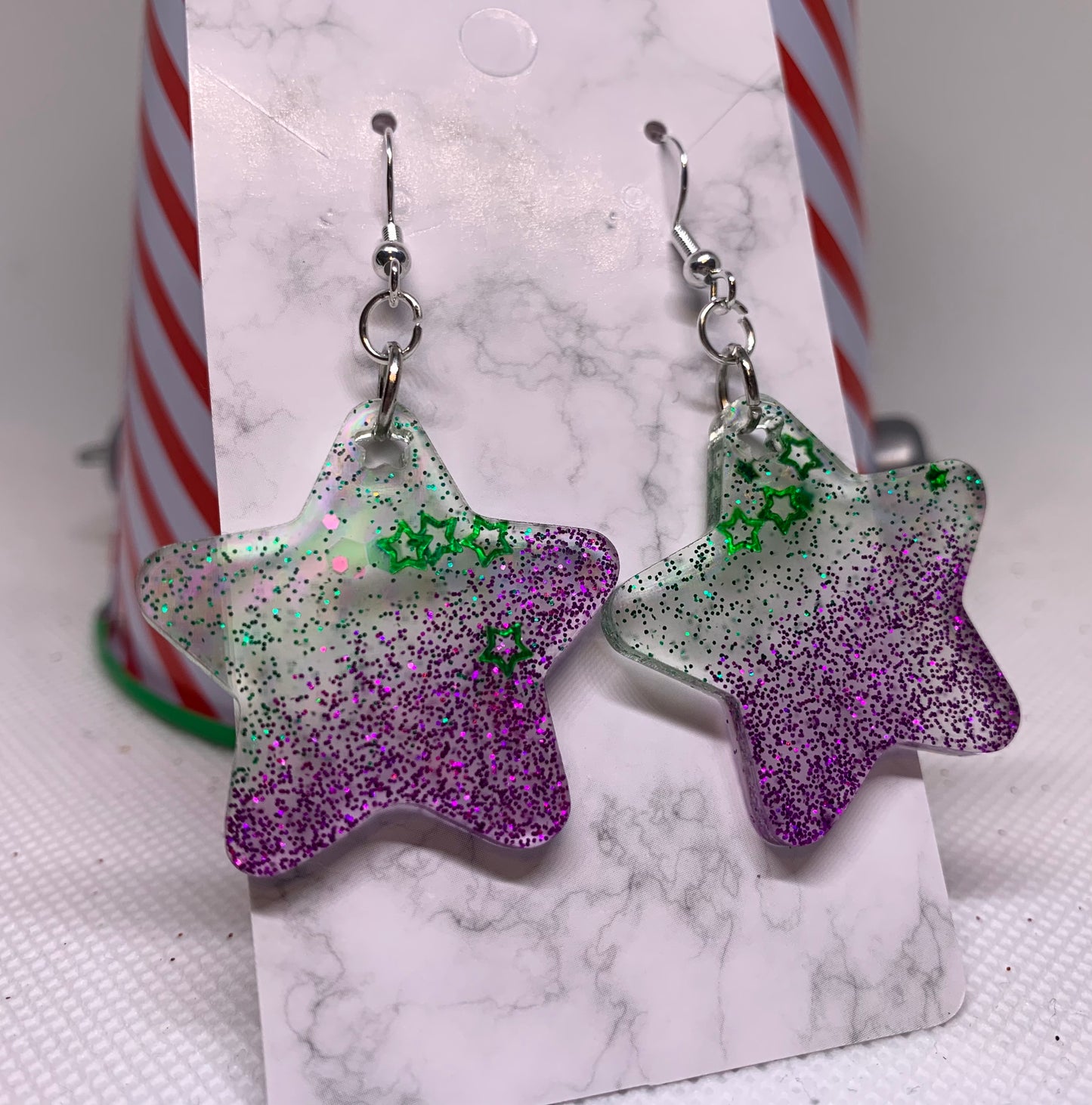 Green & Purple Star Earrings