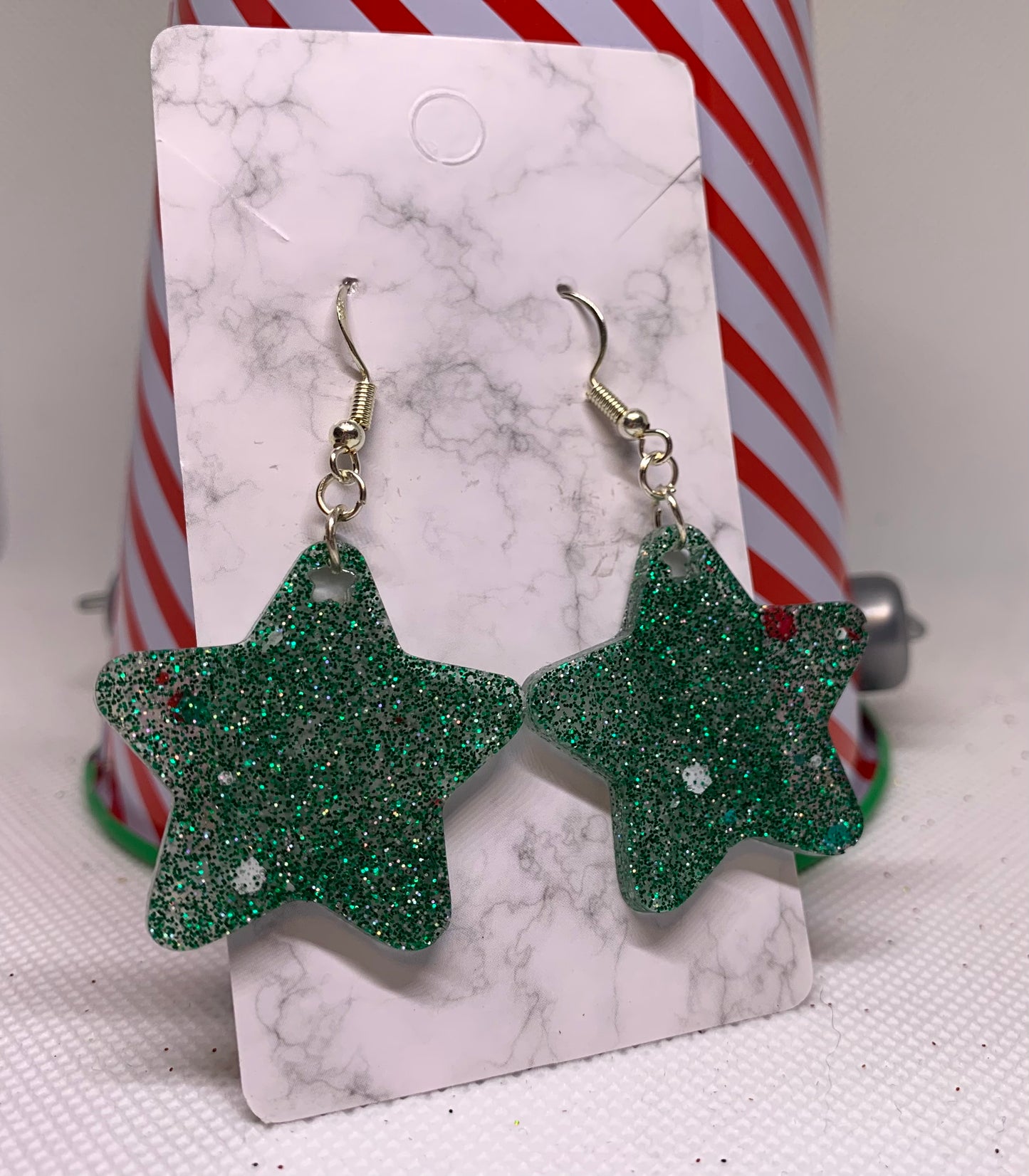 Green, Red & White Star Earrings