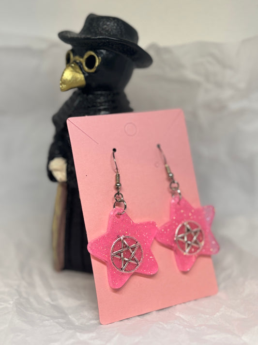 Star Earrings w/Pentacles (Pink)