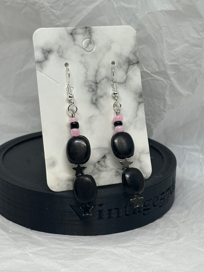 Black Bead & Star Earrings