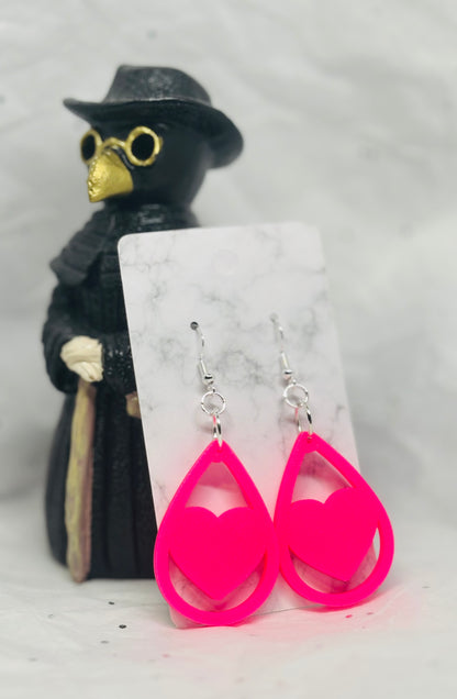 Teardrop Heart Earrings (Hot Pink)