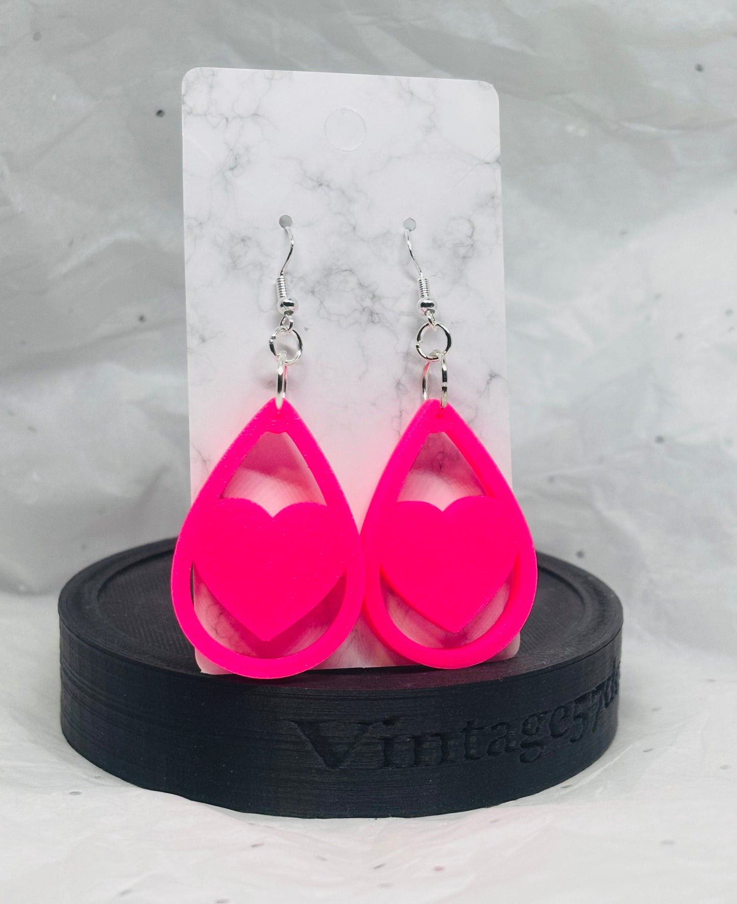 Teardrop Heart Earrings (Hot Pink)