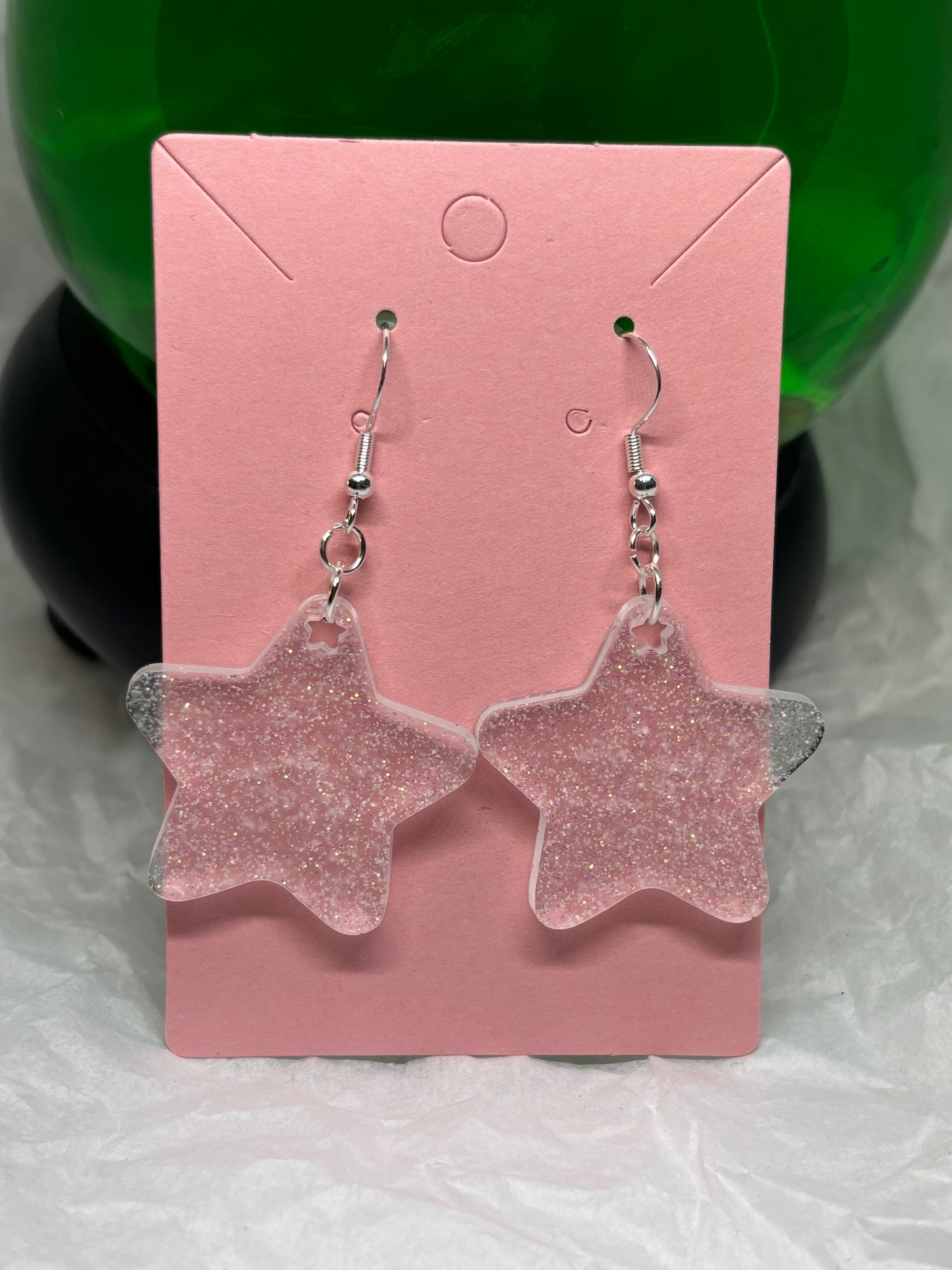 Star Earrings (Fine White Glitter)