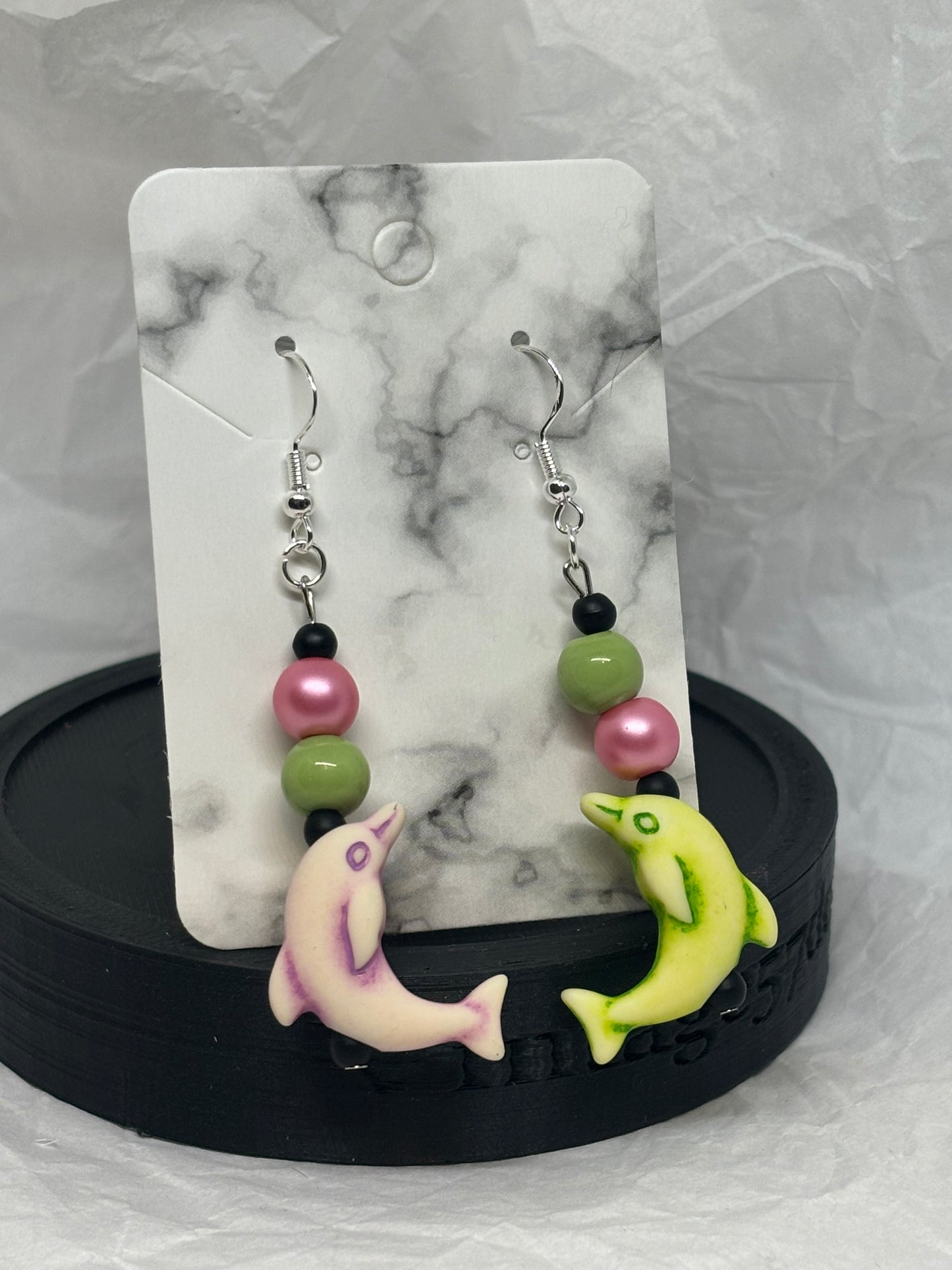 Dolphin Earrings (Pink & Green)