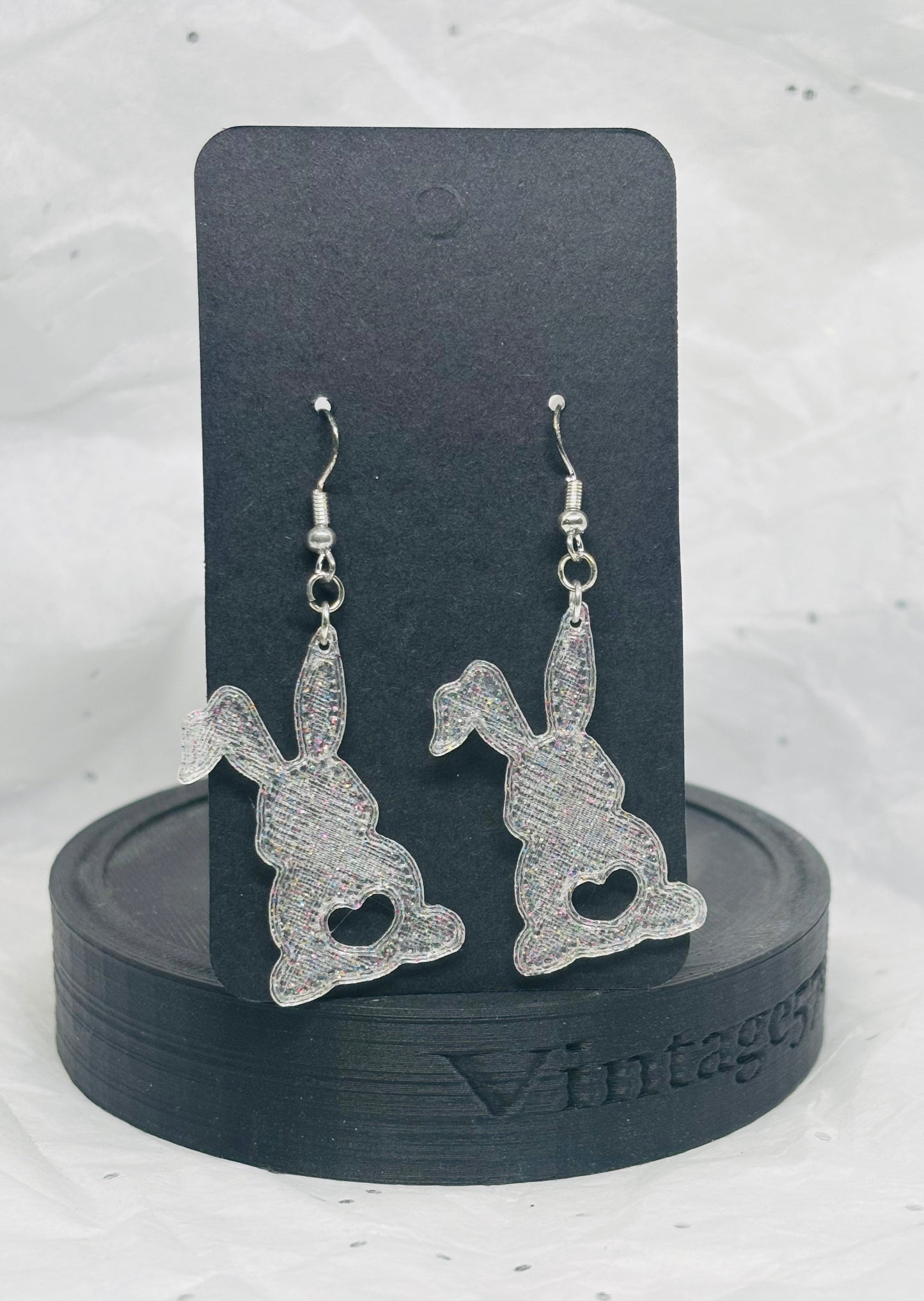 Bunny Heart Earrings (Clear Sparkle)