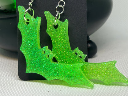 Hanging Bat Earrings (Lime Green)
