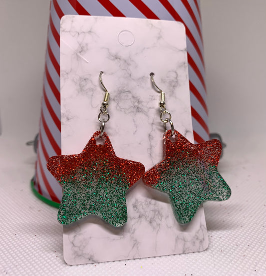 Red & Green Star Earrings