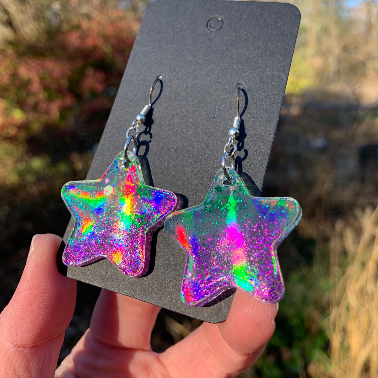 Green & Purple Star Earrings