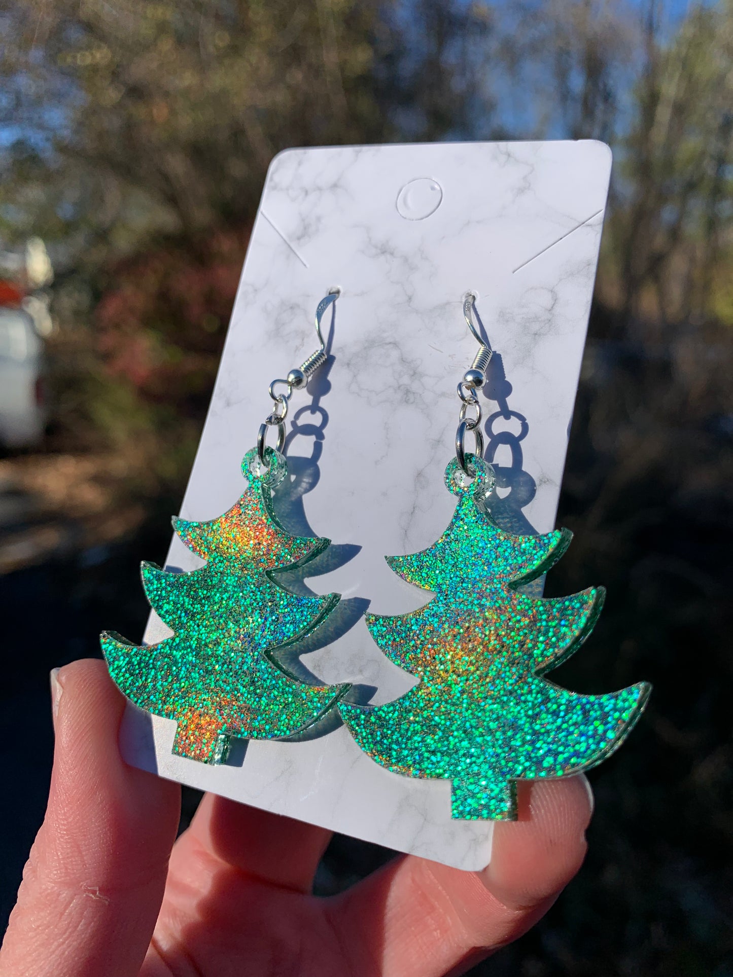 Green Christmas Tree Earrings