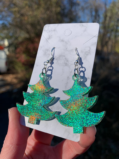 Green Christmas Tree Earrings