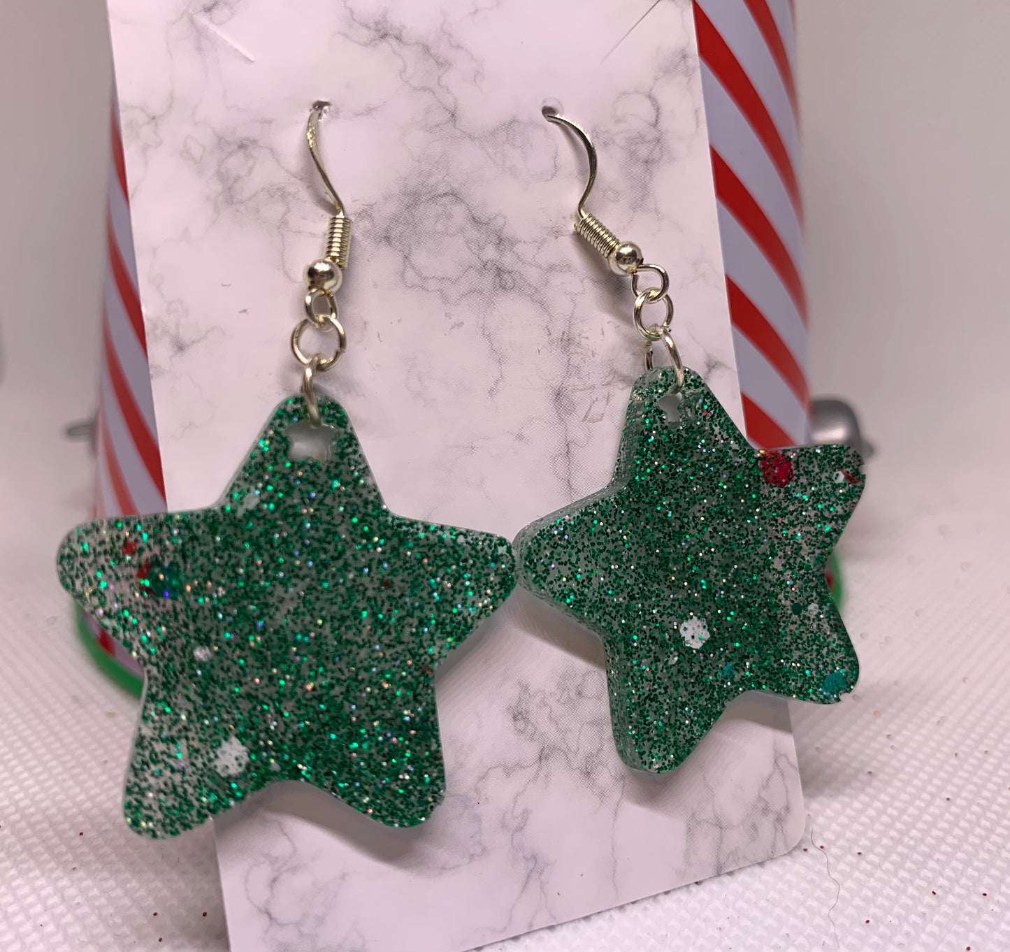 Green, Red & White Star Earrings