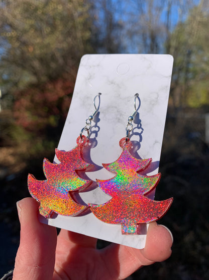 Red Christmas Tree Earrings