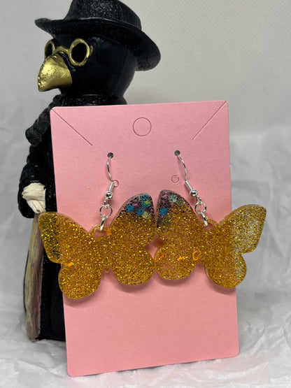 Butterfly Earrings (Gold w/Black & Pastel)