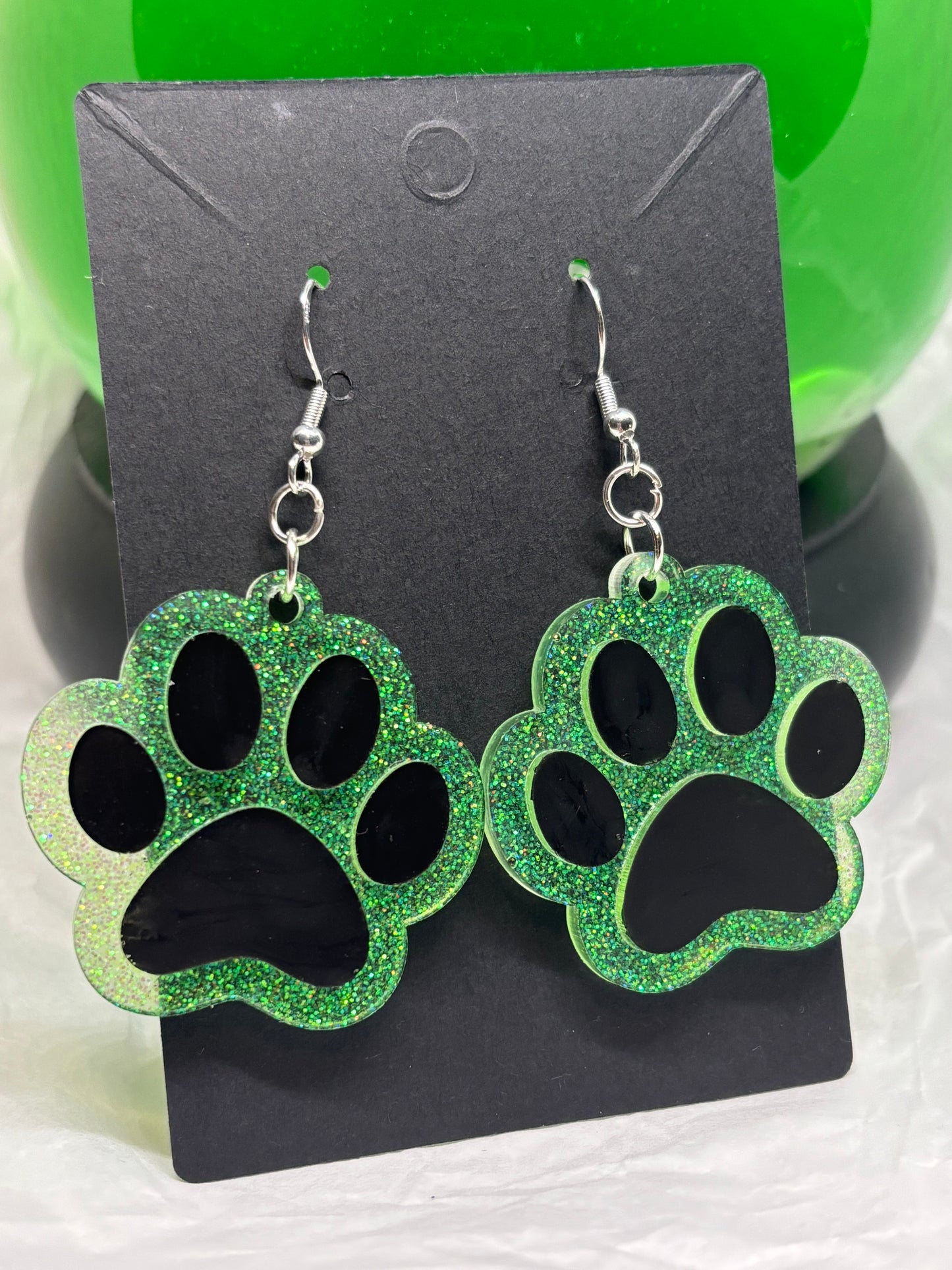 Paw Print Earrings (Black & Green)