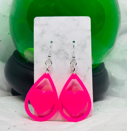 Teardrop Heart Earrings (Hot Pink)