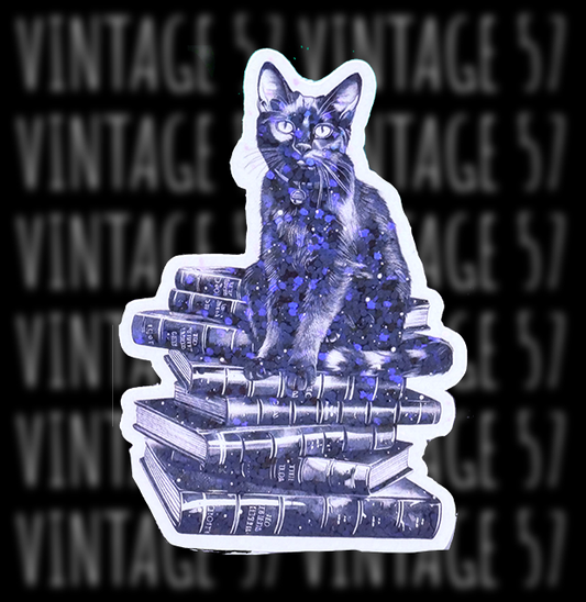 Black Cat on Books Sticker