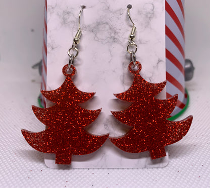 Red Christmas Tree Earrings