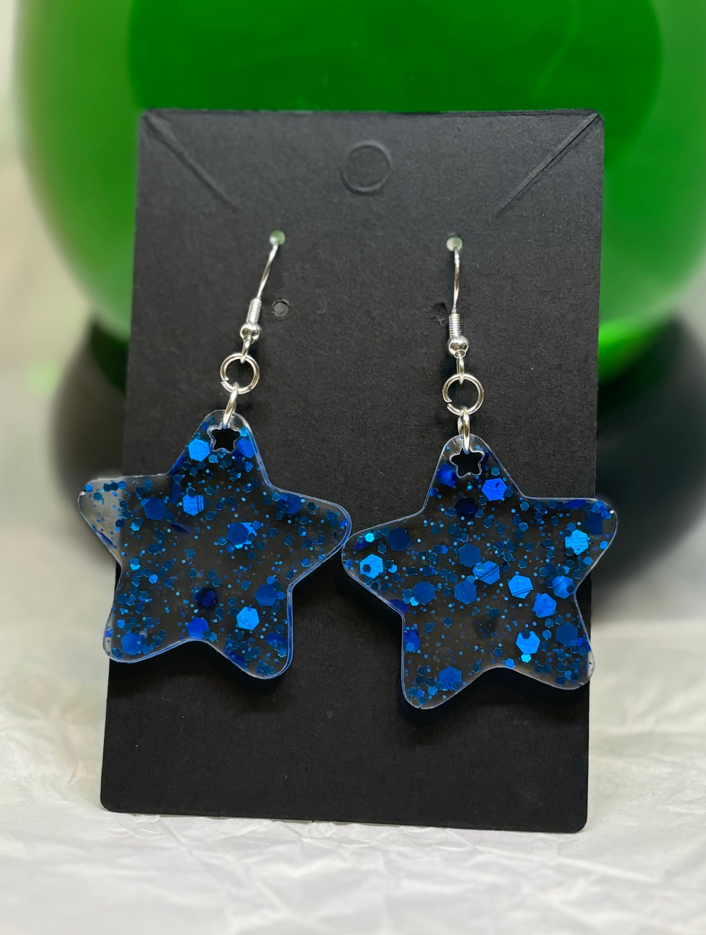Star Earrings (Blue Chunky Glitter)