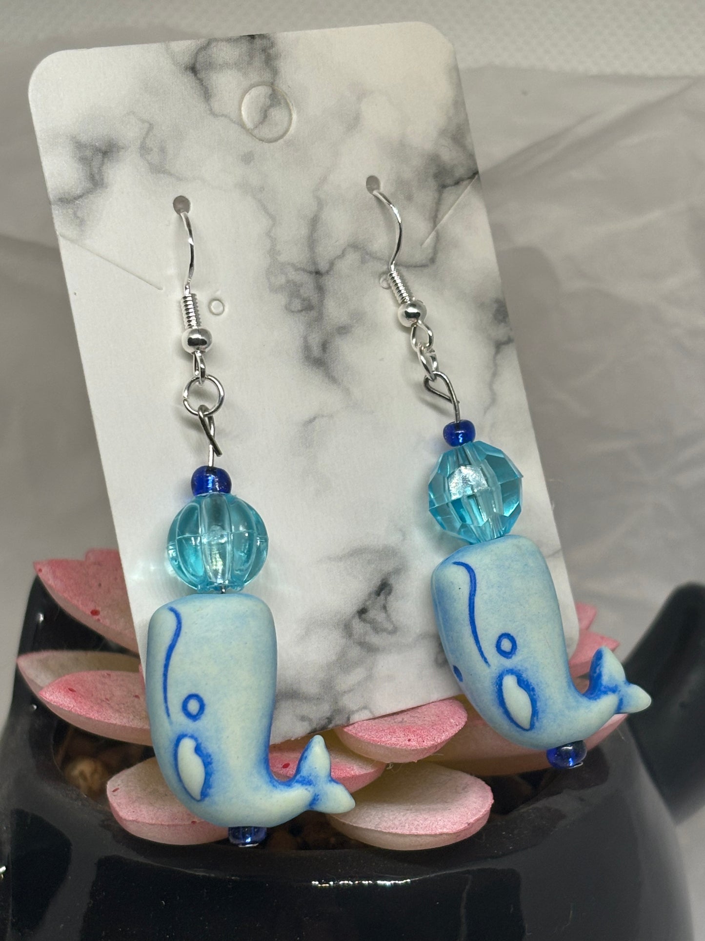 Whale Beaded Earrings (Blue)