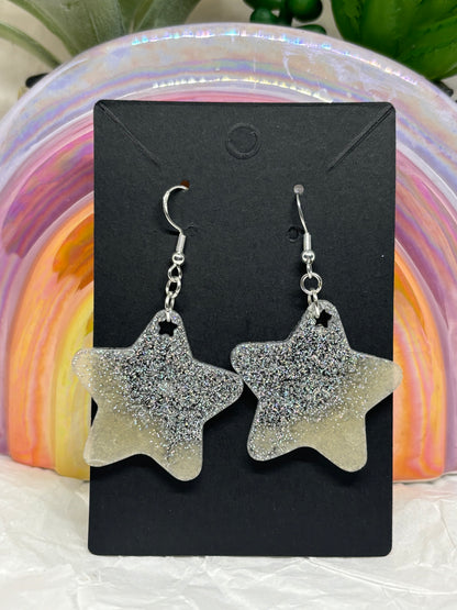 Star Earrings (Silver/Milky White)