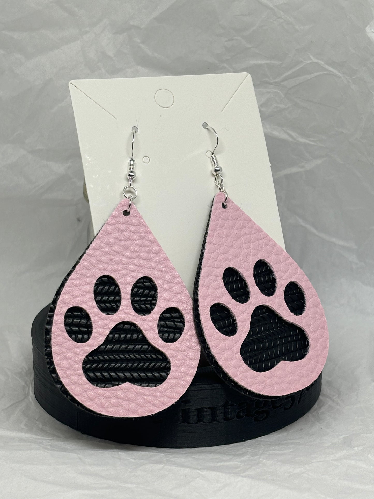 Pink Paw Print Earrings (Faux Leather)