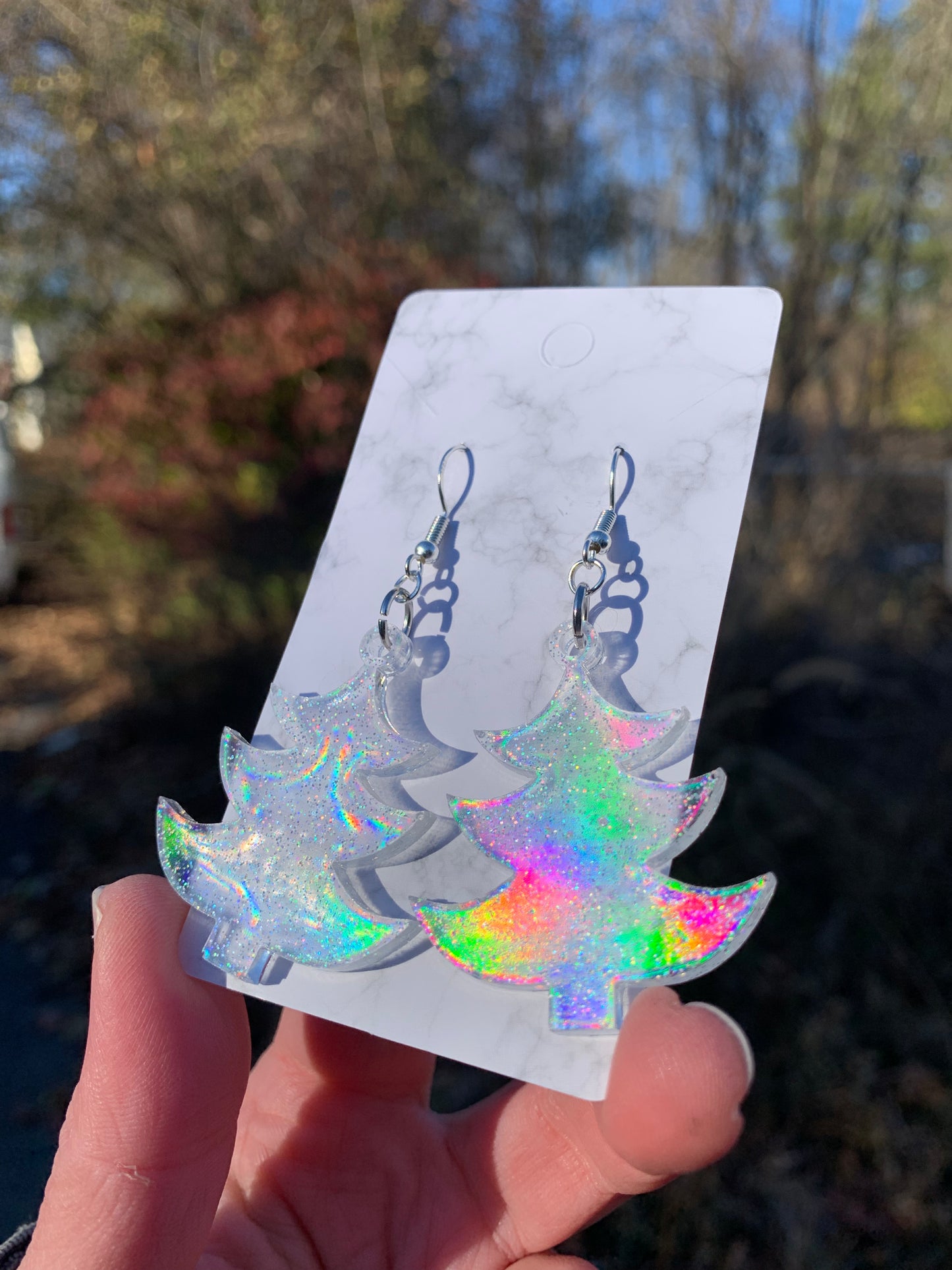 Silver Christmas Tree Earrings