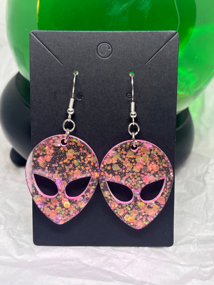 Alien Earrings (Pink Chunky Glitter)