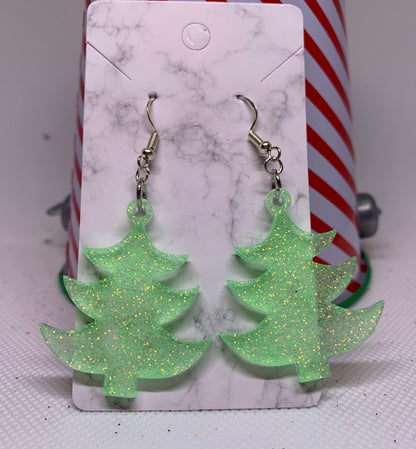 Lime Green Christmas Tree Earrings