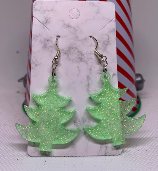 Lime Green Christmas Tree Earrings