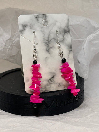 Crystal Dangle Earrings (Pink & Black)
