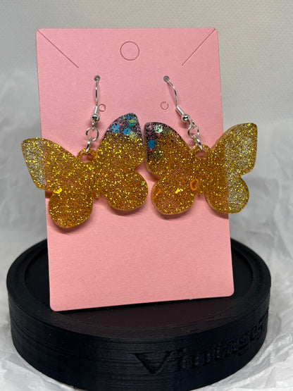 Butterfly Earrings (Gold w/Black & Pastel)