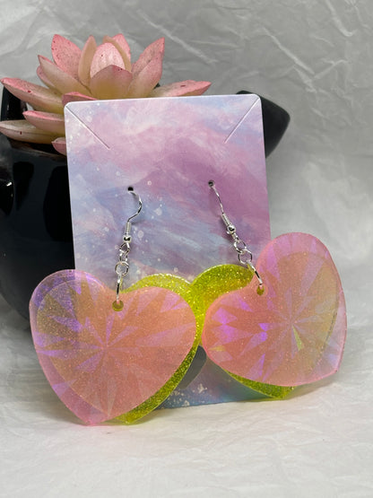 Layered Heart Earrings (Pink & Yellow)