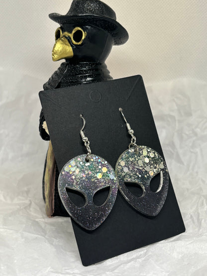 Alien Earrings (Black & Silver)
