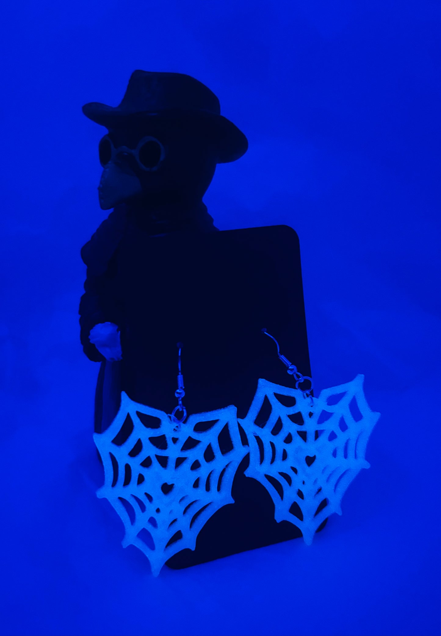 Glowing Spiderweb Heart Earrings (Blue)