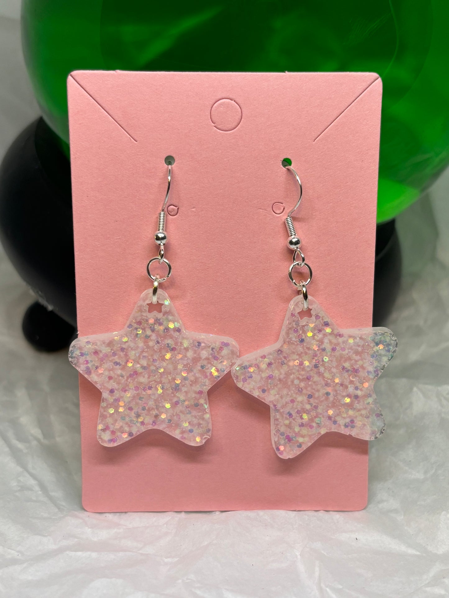 Star Earrings (White Chunky Glitter)