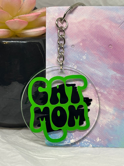 Cat Mom Keychain (Black & Green)