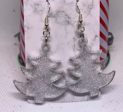 Silver Christmas Tree Earrings