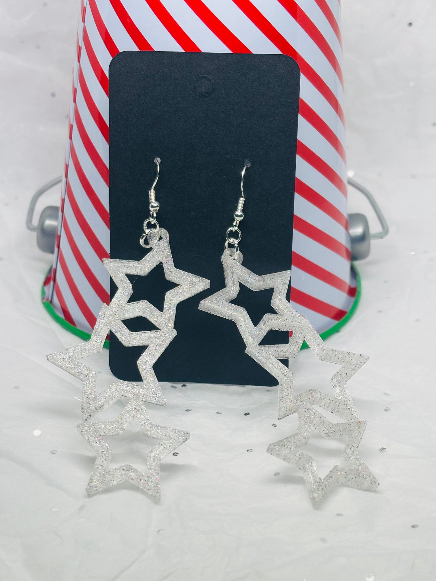 Dangling Star Earrings (Silver Sparkle)