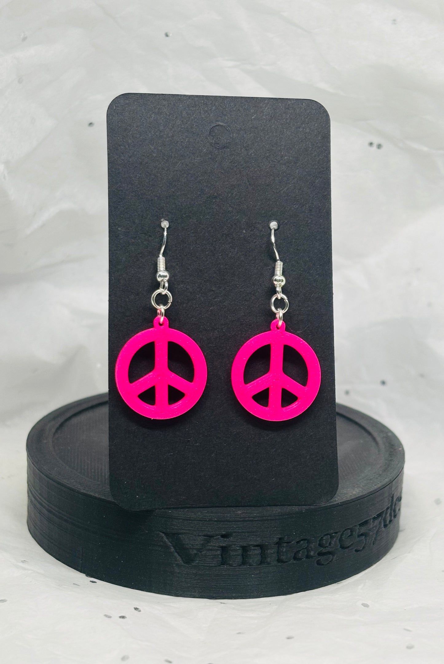 Peace Sign Earrings (Hot Pink)